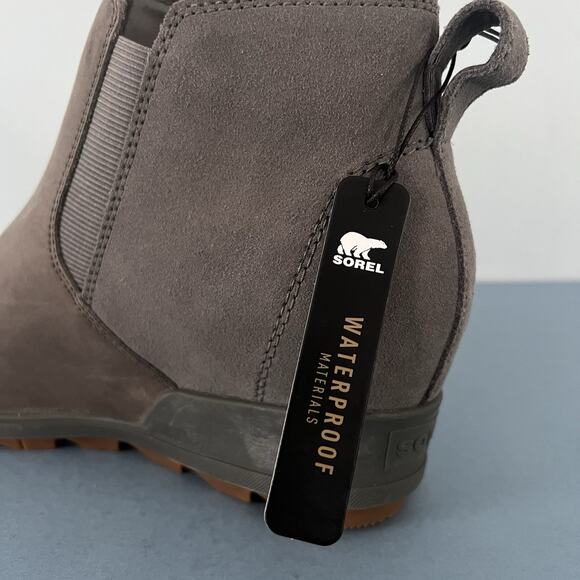 NWT Sorel Evie Quarry Gray Gum II Waterproof Leather Wedge Boots - Picture 10 of 11